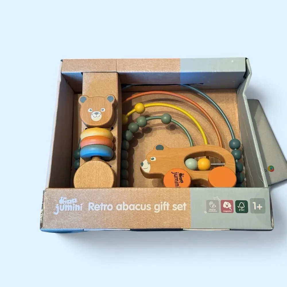 Jumini Retro Abacus Gift Set Ages 1 And Older Wooden Developmental Toy Package